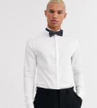 Asos Design Tall Skinny Fit Sateen Shirt With Wing Collar In White
