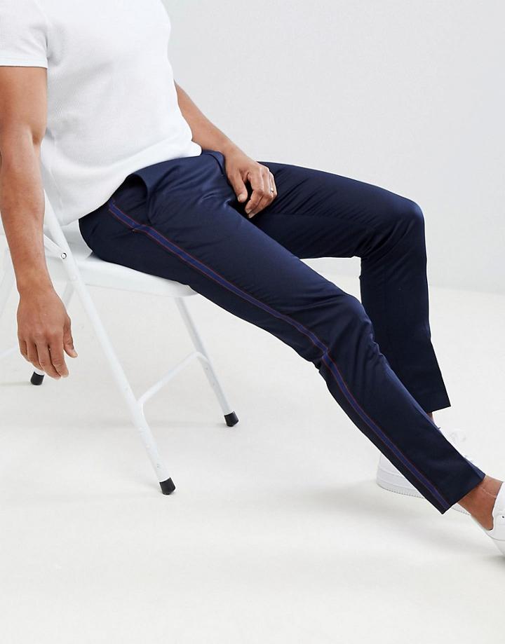 River Island Skinny Smart Pants With Taping In Navy - Navy