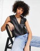 Topshop Faux Leather Cropped Vest In Black