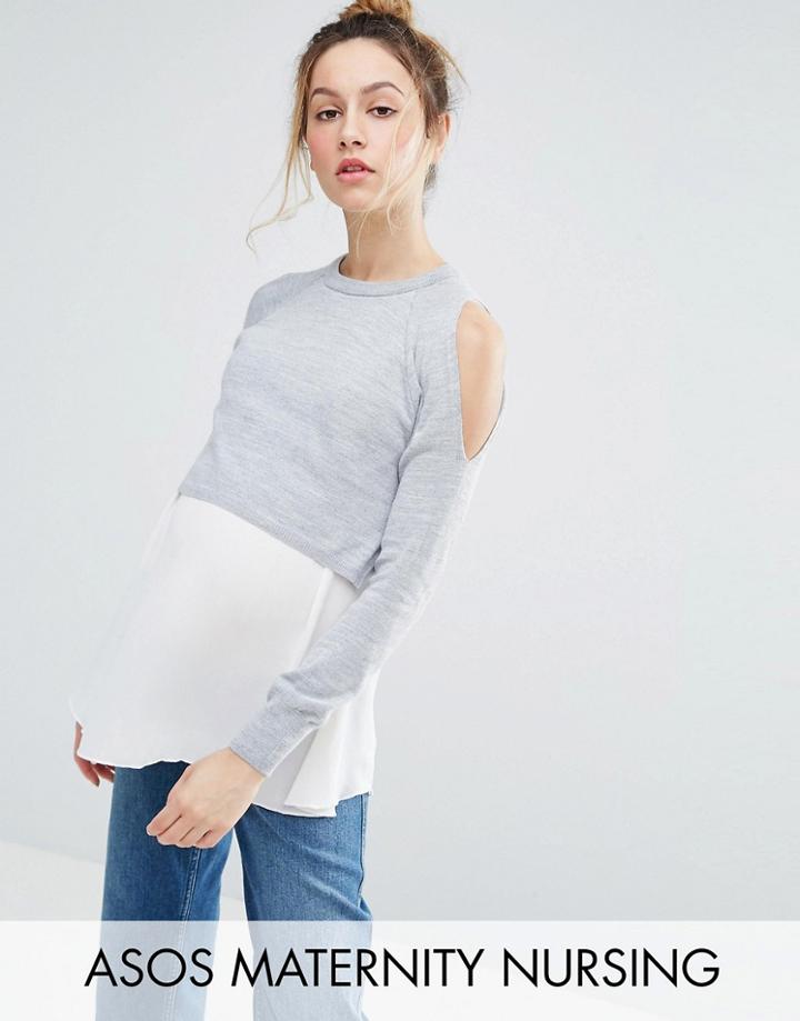 Asos Maternity Nursing Double Layer Sweater - Gray