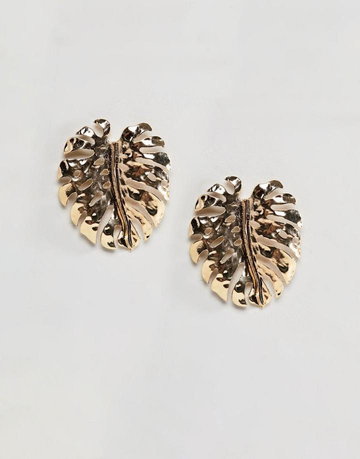 Designb London Oversized Palm Leaf Gold Earrings - Gold