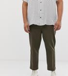 Asos Design Plus Relaxed Pants With Front Crease In Khaki-green