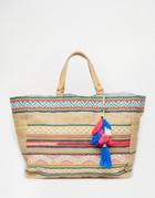 Star Mela Tote Bag With Folk Embroidery And Leather Handles