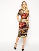 Asos Wiggle Dress In Texture With Winter Floral Print - Print