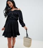 Boohoo Petite Off Shoulder Tassel Skater Dress - Black