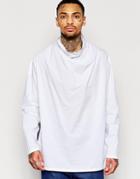 Asos Longline Shirt With Funnel Neck In White In Regular Fit - White