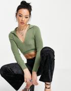Fashionkilla Knit Top With Tie Back In Khaki-green