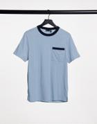 Asos Design Light Blue Marl T-shirt With Contrast Ringer In Navy-multi