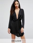 Club L Plunge Front Twist Mini Dress - Black