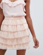 Asos Design Mini Skirt With Embellished Tiers-pink