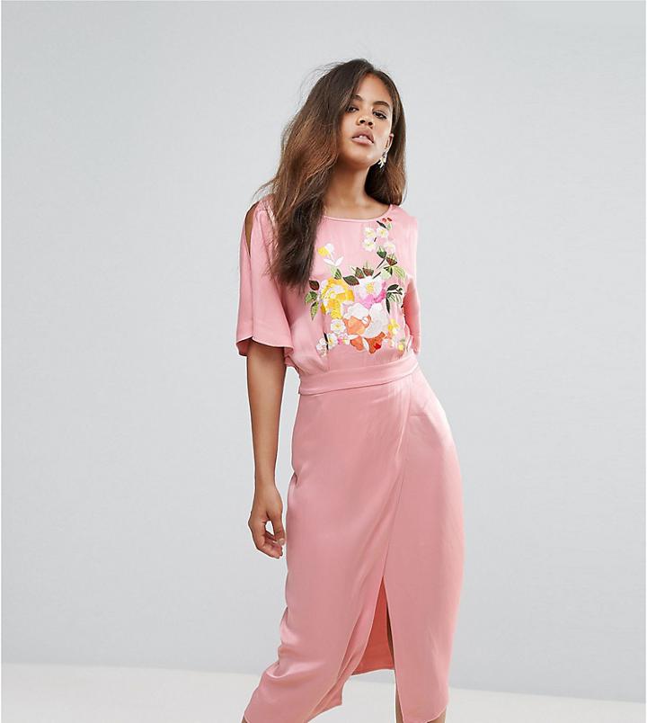 Asos Tall Embroidered Kimono Midi Dress - Multi