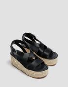Pull & Bear Espadrille Flatform Wedge Sandals In Black