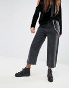Asos Cropped Skater Jeans In Extreme Black Acid Wash With Pocket Chain - Black
