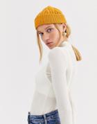 Asos Design Recycled Cable Mini Fisherman Beanie-yellow