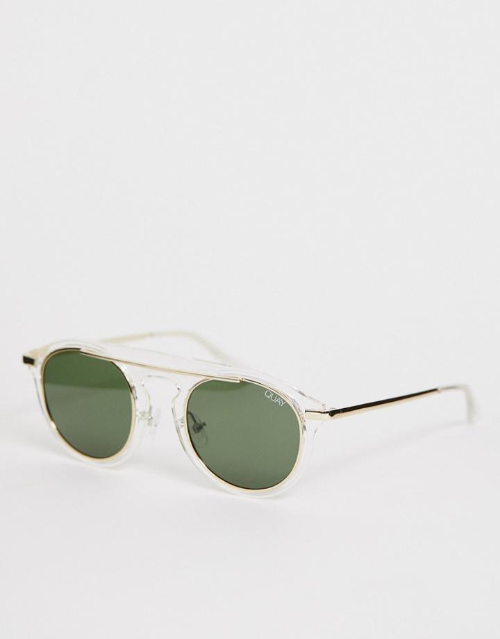 Quay Australia Phoenix Round Sunglasses In White - White