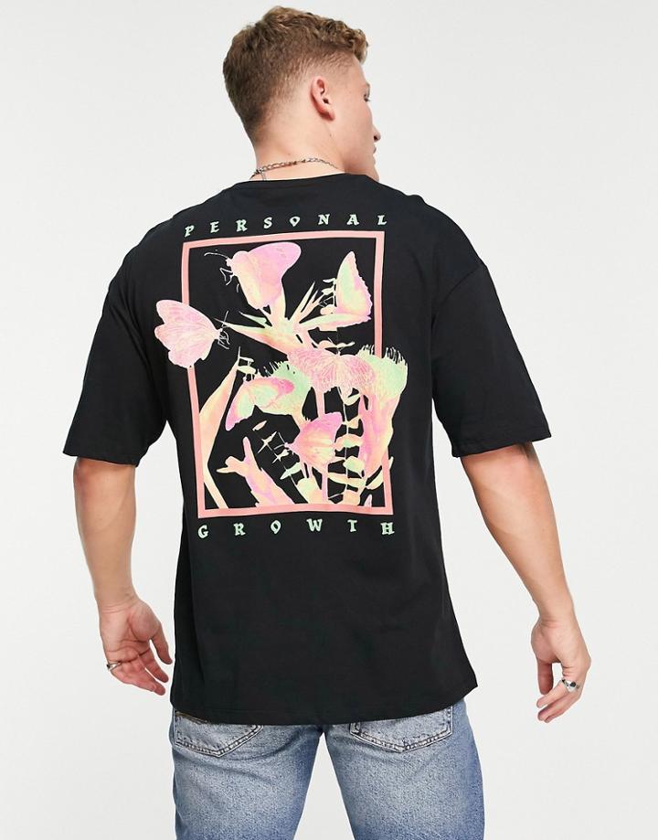 Jack & Jones Originals Oversize T-shirt With Butterfly Back Print In Black