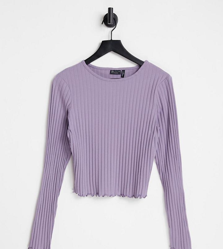 Asos Design Curve Long Sleeve Lettuce Edge Crop T-shirt In Lilac-purple