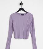 Asos Design Curve Long Sleeve Lettuce Edge Crop T-shirt In Lilac-purple