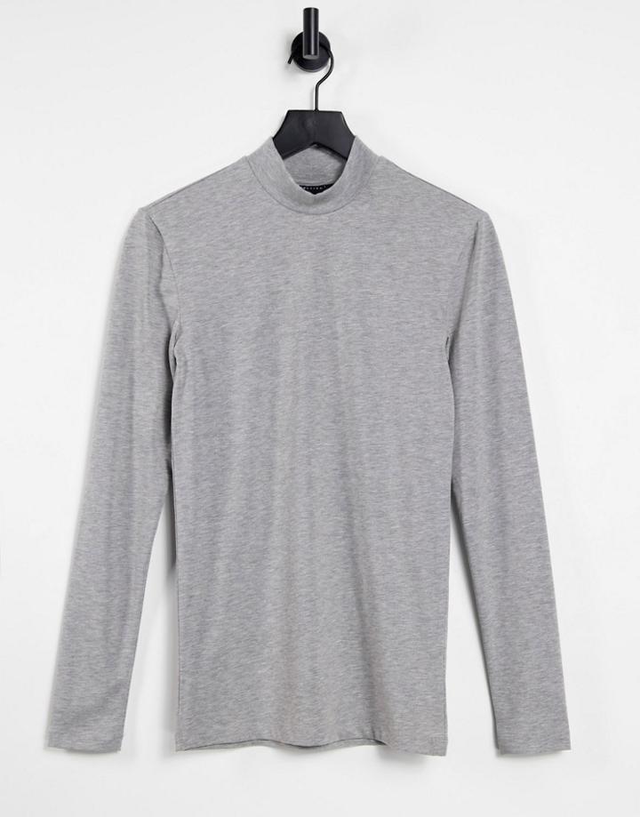 Asos Design Long Sleeve Muscle-fit Turtleneck In Gray Marl-grey