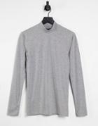 Asos Design Long Sleeve Muscle-fit Turtleneck In Gray Marl-grey