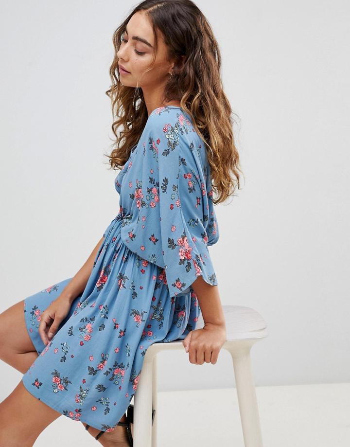 Pepe Jeans Idania Floral Print Kimono Dress - Blue