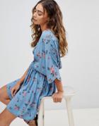 Pepe Jeans Idania Floral Print Kimono Dress - Blue