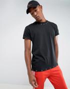 Night Addict Eyelet T-shirt With Back Embroidery - Black