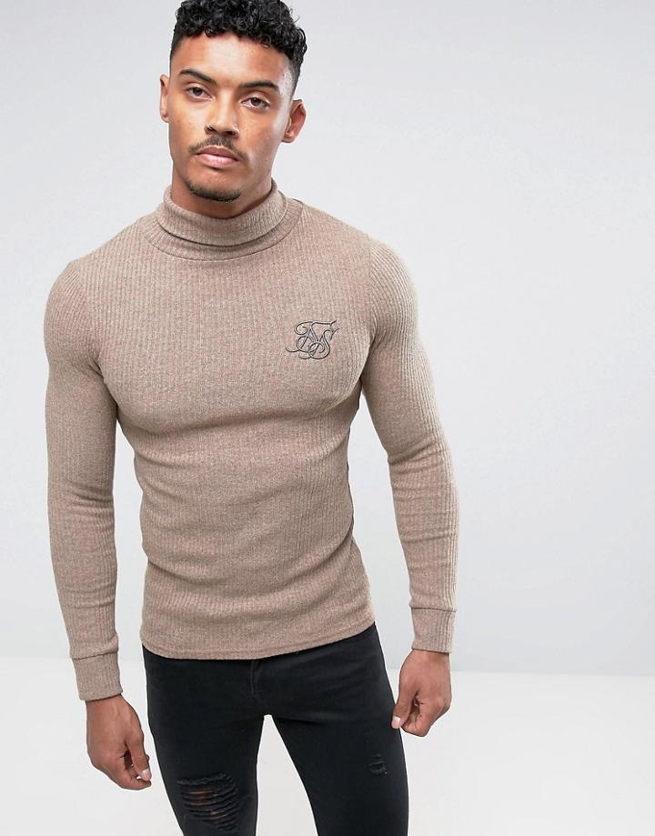 Siksilk Sweater In Stone With Roll Neck - Stone