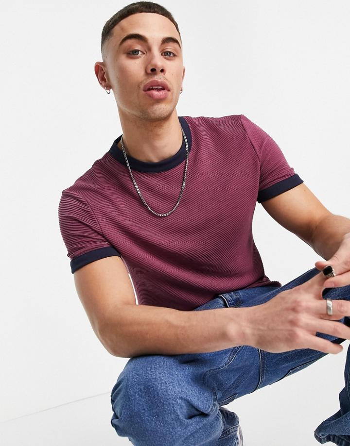 Asos Design Muscle Fit T-shirt With Contrast Ringer In Purple