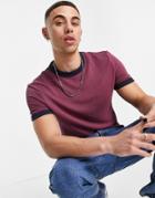 Asos Design Muscle Fit T-shirt With Contrast Ringer In Purple