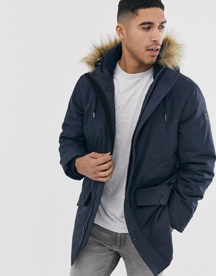 Farah Bolton Fleece Lined Hooded Parka In Navy