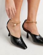 Asos Design Seren Ankle Chain Detail Mid Heeled Shoes In Olive-black