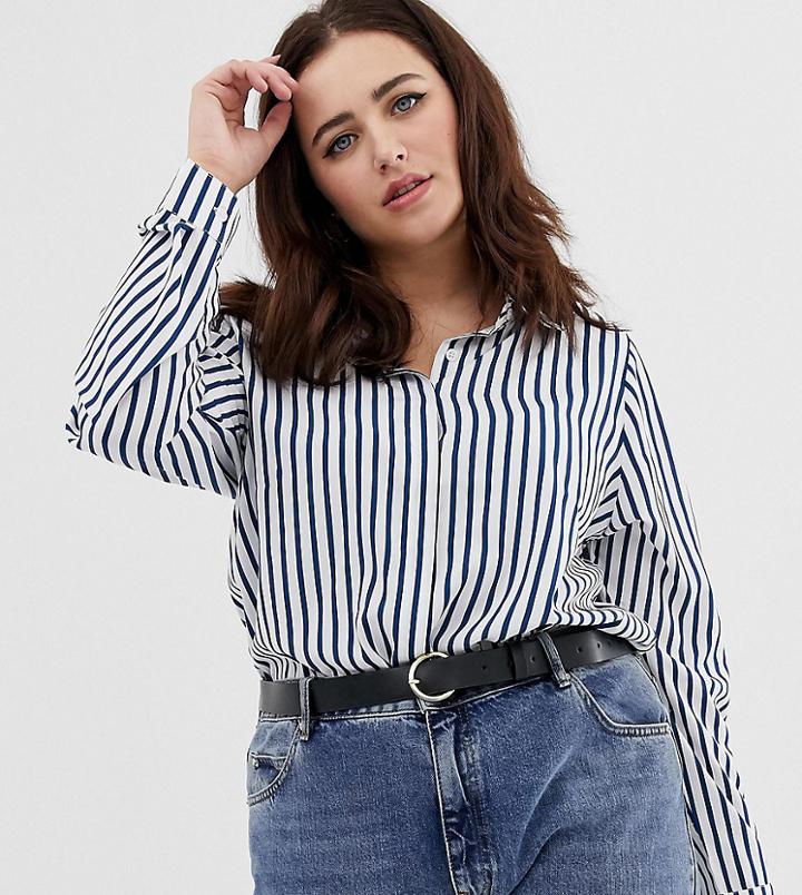 Brave Soul Plus Pattie Stripe Shirt - Navy