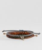 Asos Beaded Bracelet Pack In Faux Suede With Feather - Brown