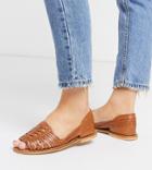 Asos Design Wide Fit Florentine Woven Leather Sandal In Tan-brown