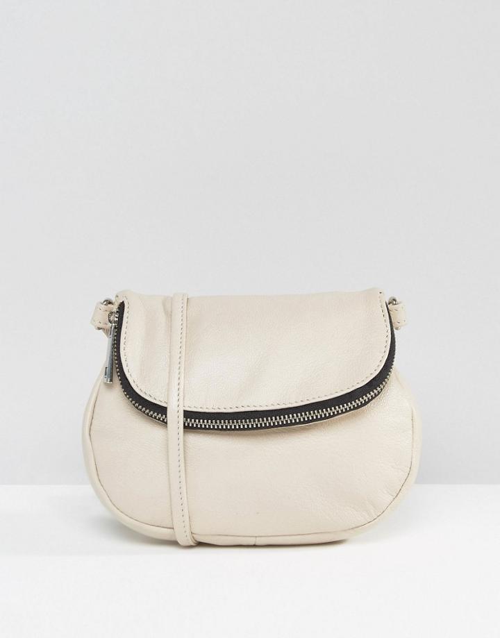 Asos Zip Front Leather Cross Body Bag - Cream