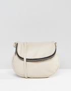 Asos Zip Front Leather Cross Body Bag - Cream