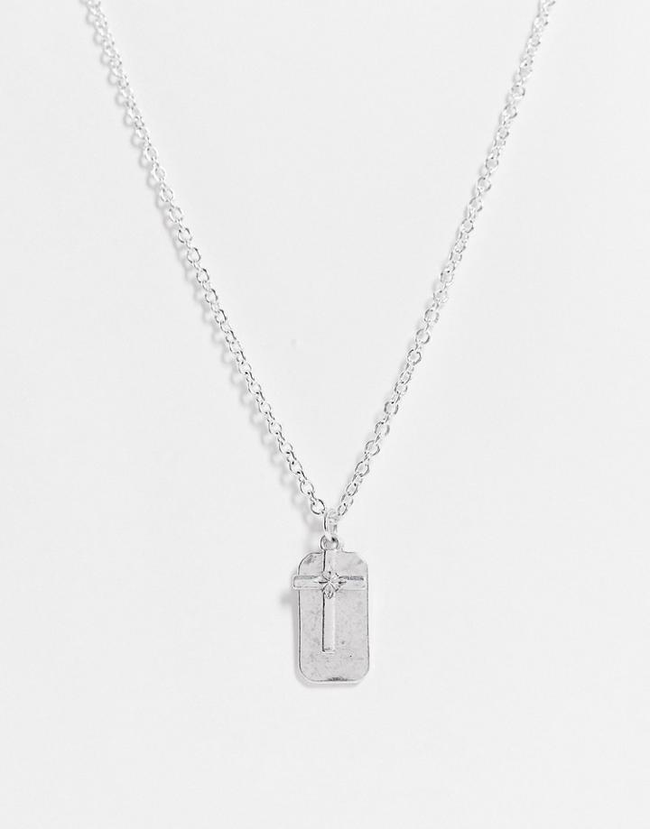 Icon Brand Cross And Dog Tag Pendant In Silver