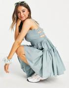Asos Design Cami Mini Sundress Dress With Raw Edges In Duck Egg-blues