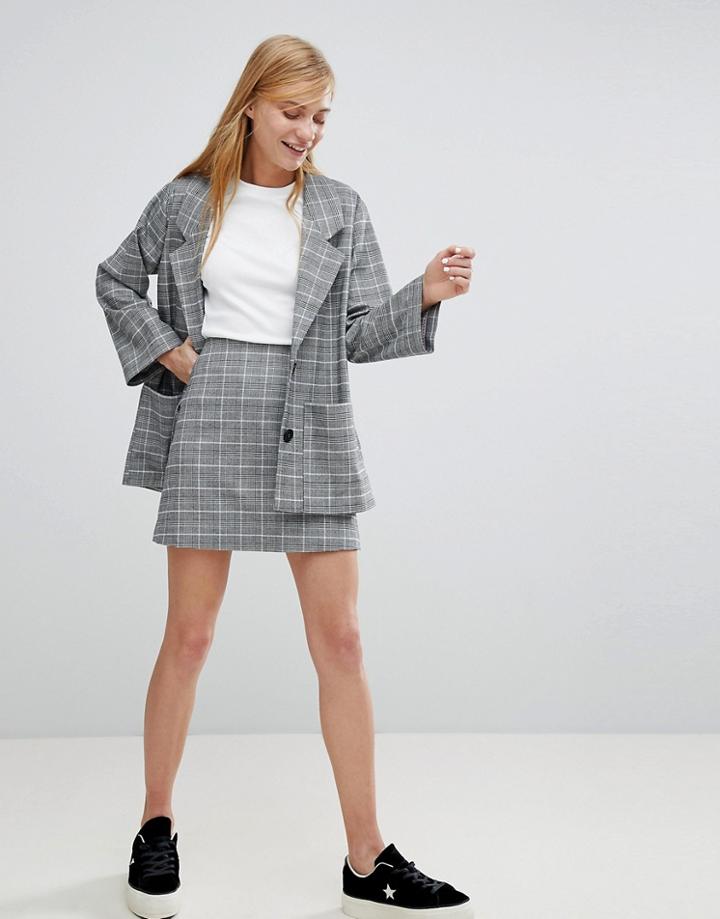 Monki Check Print Skirt - Gray