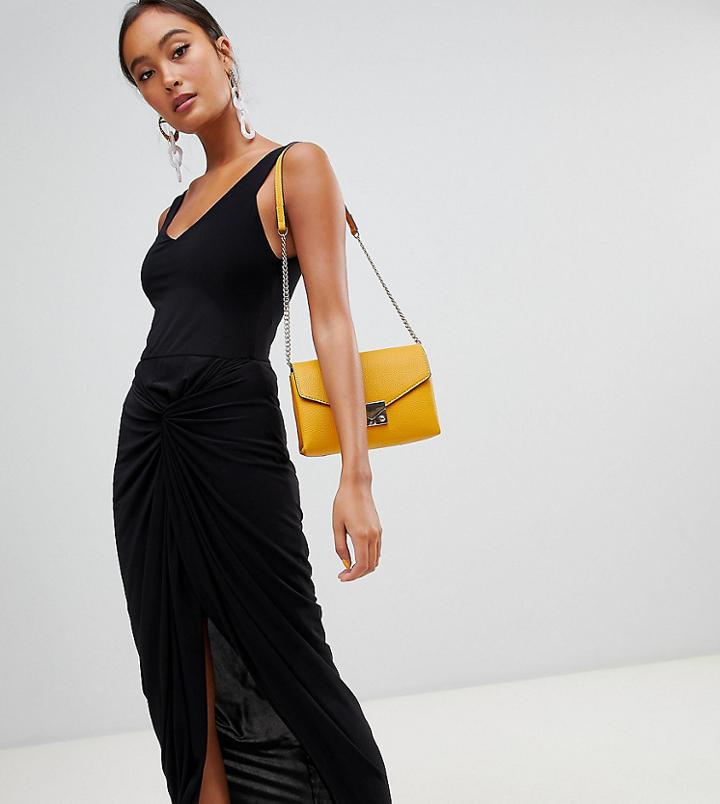 Miss Selfridge Bardot Twist Back Maxi Dress-black