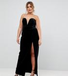 Ttya Black Plus Structured Bandeau Maxi Dress With High Thigh Split - Black