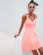 Asos Design Mini Skater Dress With Sweetheart Neckline - Pink