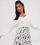 Asos Design Petite Fluffy V Neck Ribbed Sweater With Balloon Sleeve In Recycled Blend