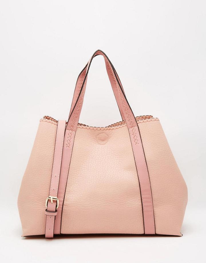 Nali Shopper Bag With Stitch Detail And Removable Inner Pouch - Pink