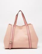 Nali Shopper Bag With Stitch Detail And Removable Inner Pouch - Pink
