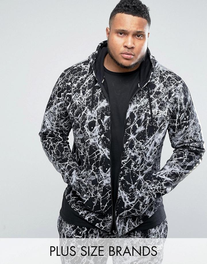 Defend London Plus Zip Up Hoodie With Reflective Stripe - Black