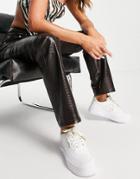Asos Design Low Rise Leather Look Straight Leg Pants In Chocolate Croc-brown