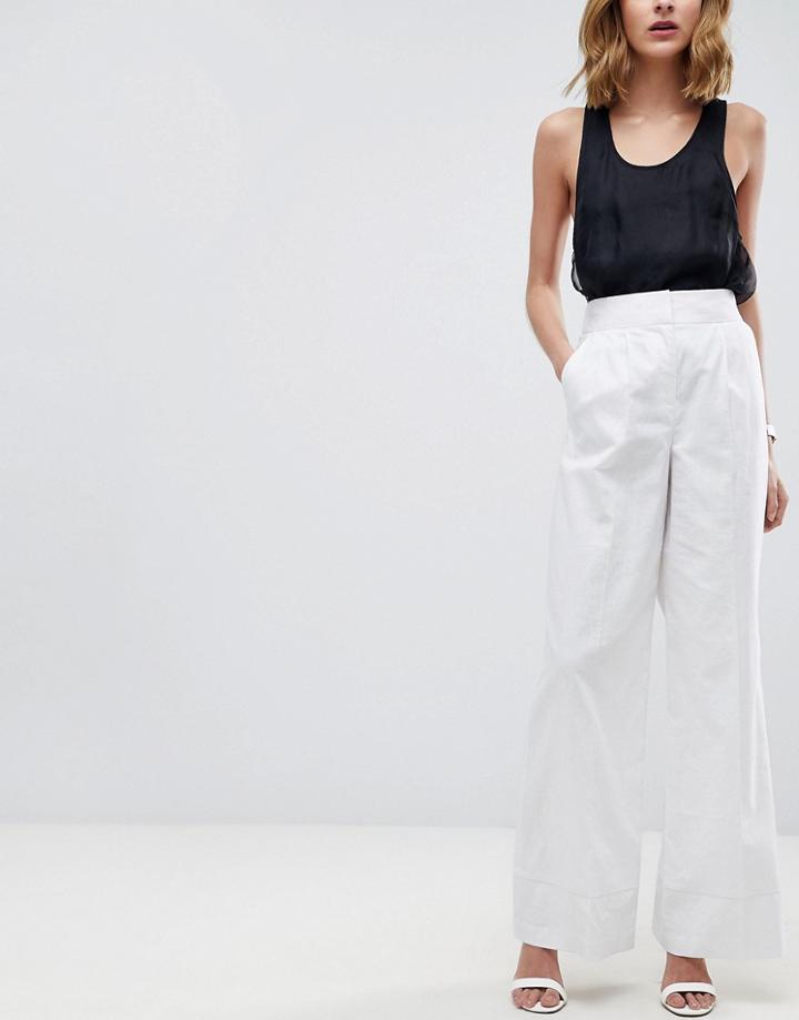Asos Tailored Clean Linen Wide Leg Pants - White