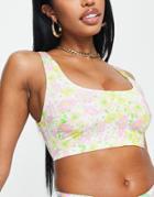 Asos Design Fuller Bust Mix And Match Sleek Crop Bikini Top In Mixed Ditsy Floral Print-multi